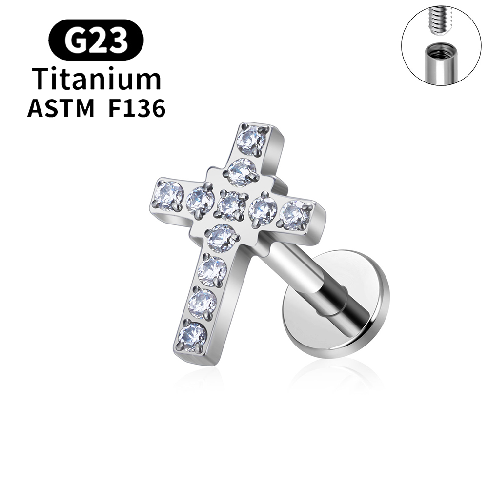 G23 Titanium Sneeuwvlok Kers Hartvorm Platte Achterkant Stud Oorbel 16G CZ Oor Tragus Kraakbeen Helix Conch Kwab piercing Sieraden