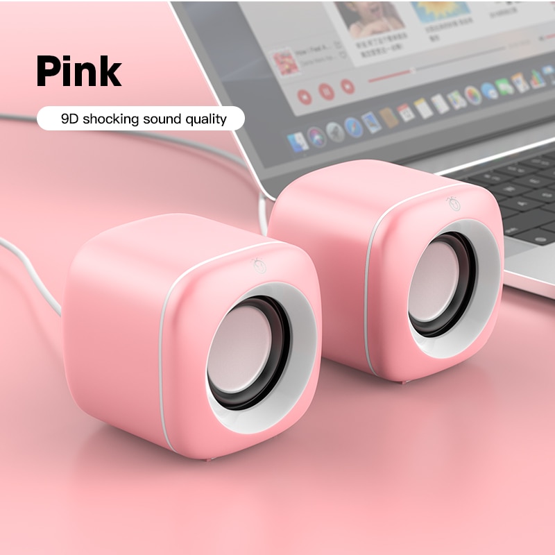 Pink Computer Speakers for Laptop PC Cute Subwoofer Column Surround Sound Music Player Audio Loudspeaker Home Theater Speaker