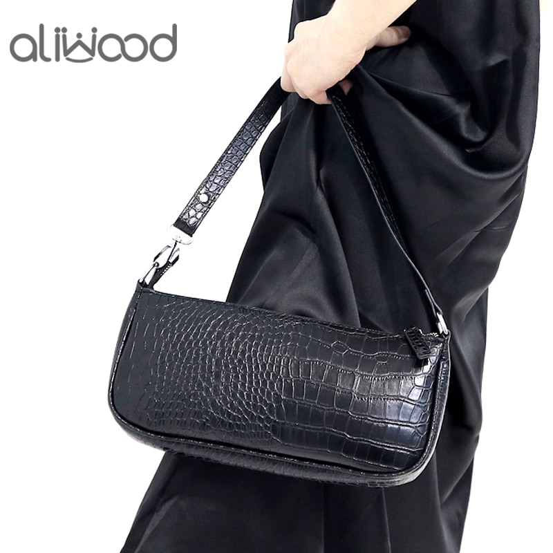 Aliwood merkevare enkel alligator krokodilleskinn kvinner skuldervesker stor kapasitet vintage wild armpit bag baguette bag håndveske