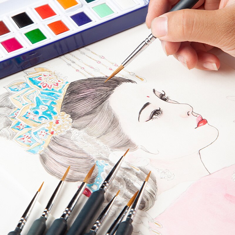 9 stuks miniatuur kwastenset voor fijne details, olieverfschilderij, aquarel kwastenset vdx 99