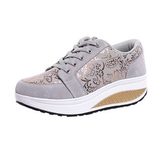 Spring Autumn Women Toning Shoes Platform Swing Sneakers Ladies Slim Body Shaping Fitness Shoes Lace Up Wedge Sneakers 7922: Gray / 6.5