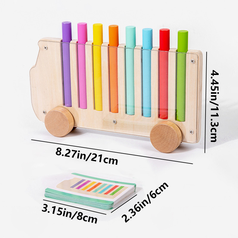 Farbsortierspiel aus Holz, Spielzeug in Busform zum Einsetzen mehrfarbiger Stäbchen, beweglicher Wagen mit 20 Karten, Farbkognitionsspielzeug