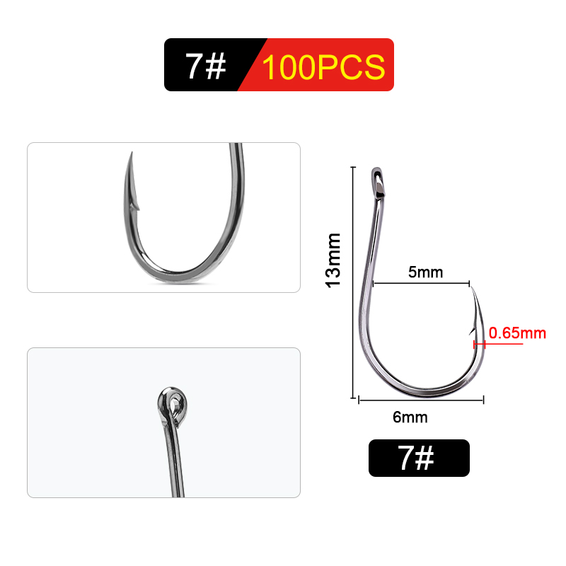 FTK CHINU Anzuelo con anilla de púas 1/0 # -5/0 # 50 piezas 1 # -7 # 100 Uds pesca en roca anzuelo de pesca en el mar anzuelo de acero negro con alto contenido de carbono: naranja