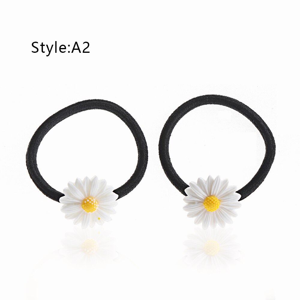 Mini pince à cheveux en forme de marguerite pour filles, 2 pièces, breloques, anneau élastique en forme de fleur, épingles à cheveux, queue de cheval, support pour enfants, accessoires de style: 2Pcs A2