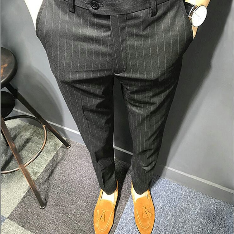 Business slim fit afslappet blazer lige kjole bukser formel bryllup jakkesæt bukser mænd sort stribe tilgængelige jakkesæt bukser