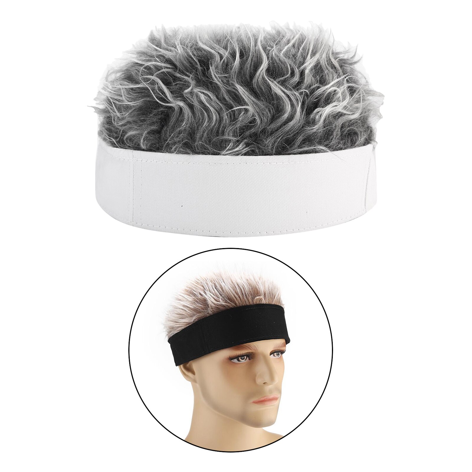 Perruque de tête de mort sans bords pour homme, bonnet à cheveux, hiver: White Gray
