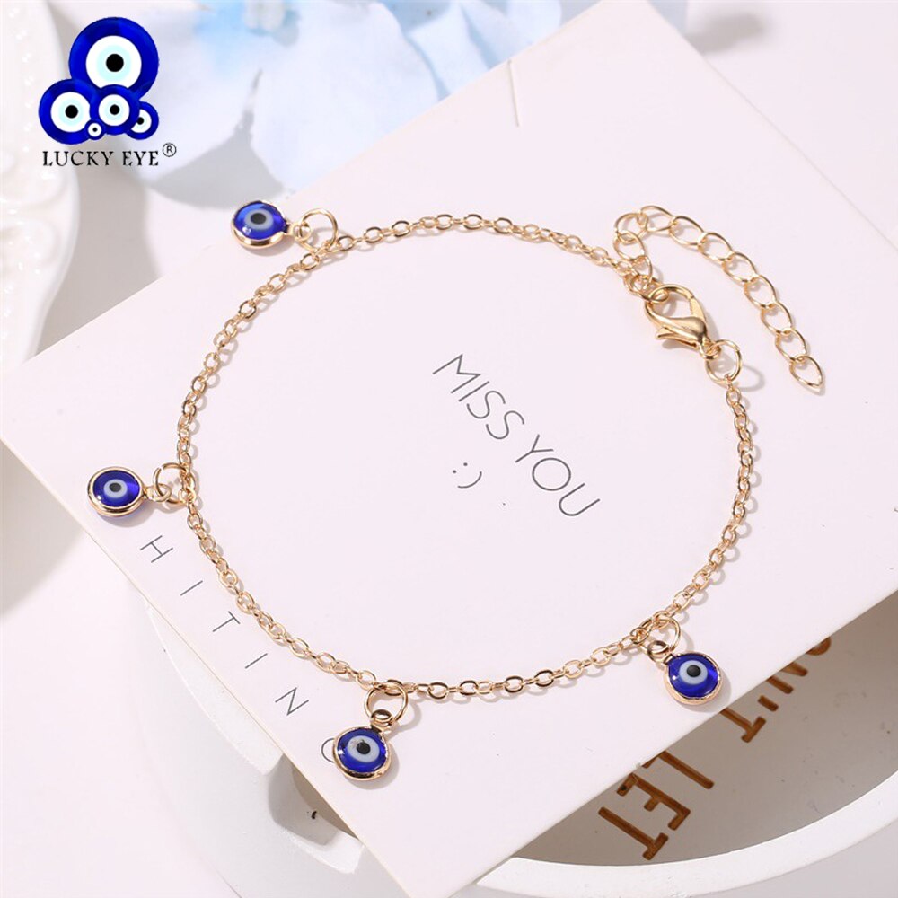 Lucky Eye Blauw Turkse Evil Eye Enkelbandje Goud Zilver Kleur Voet Chain Enkelband Verstelbare Voor Vrouwen Meisjes Sieraden LE494