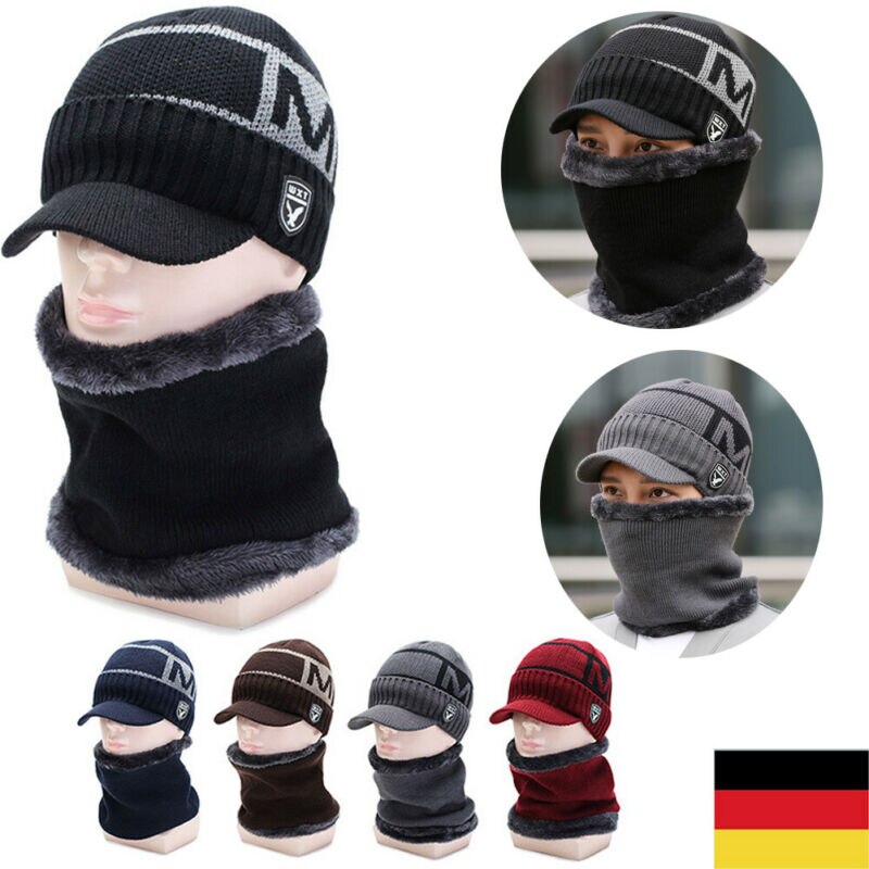 Warme gefütterte Herren Wintermütze Schal Strick Cap Beanie invierno SkiSnowboard