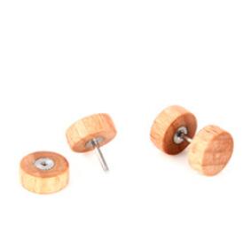 1 pc Natural Wooden Ear Studs Earnings For Women Men Wood Round Dumbbell Piercing Punk Earrings Stud: Red / Light Yellow Gold Color