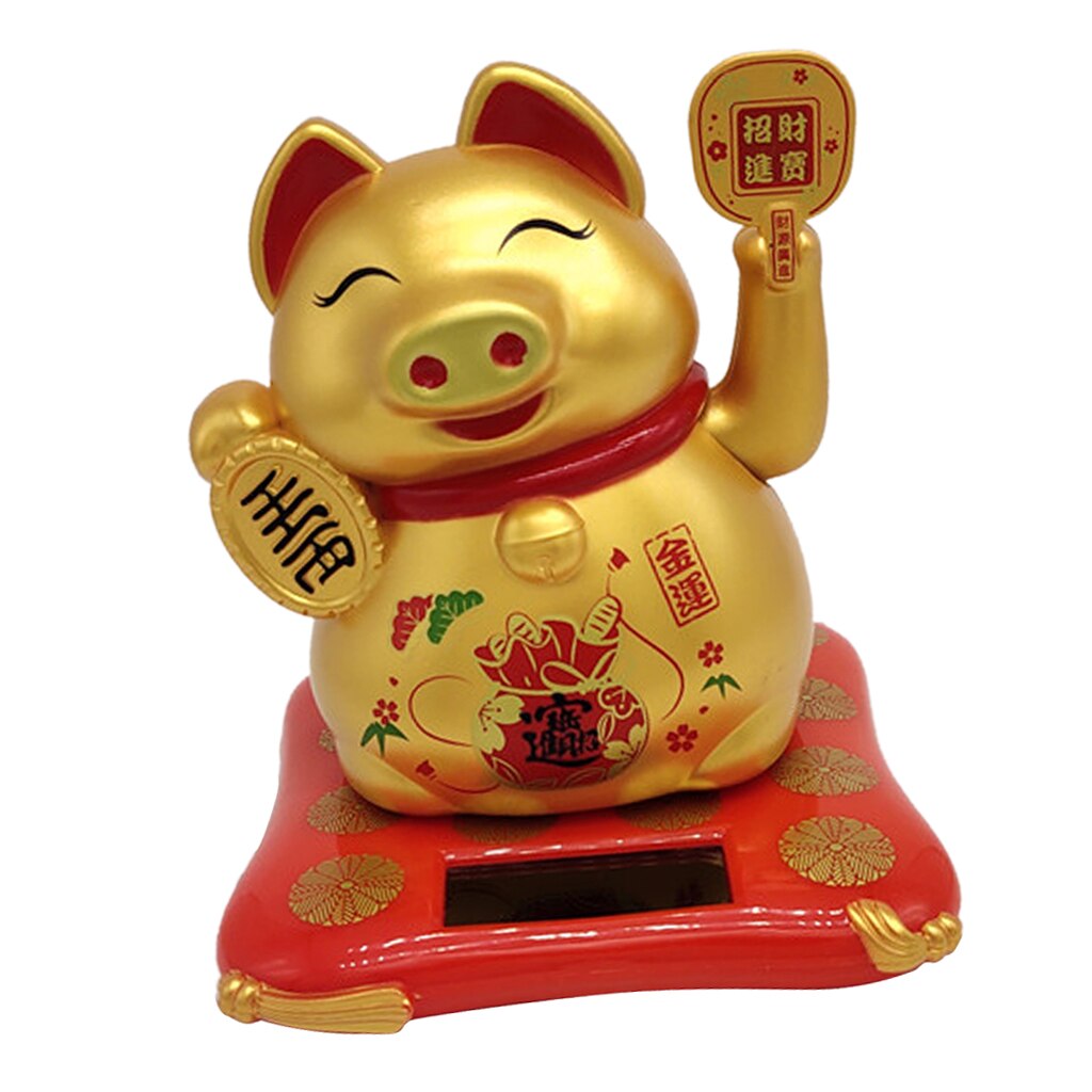 Solar Power Fortune Golden Pig Home Office Car Ornament Cafe Shop Decoration