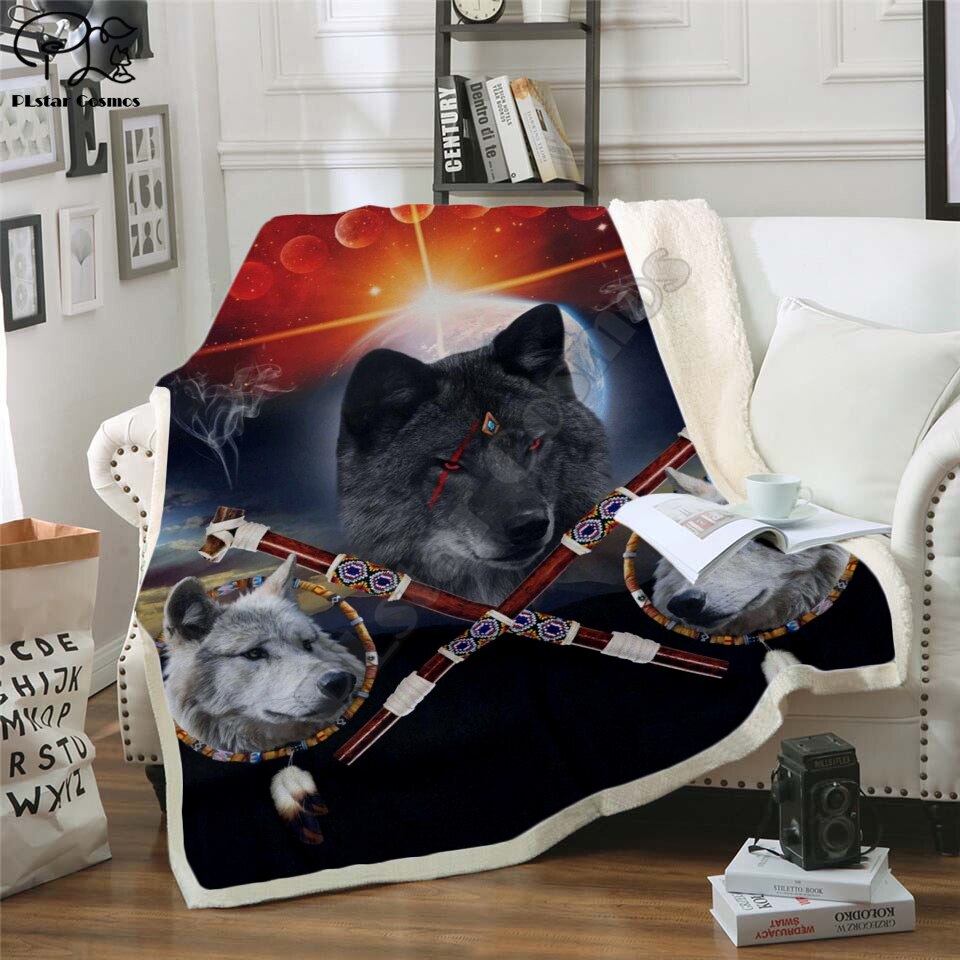 Luna MOND Wolf Decke Mit Kapuze 3D volle gedruckt tragbar Decke Erwachsene/Art Vlies Decke stil-1
