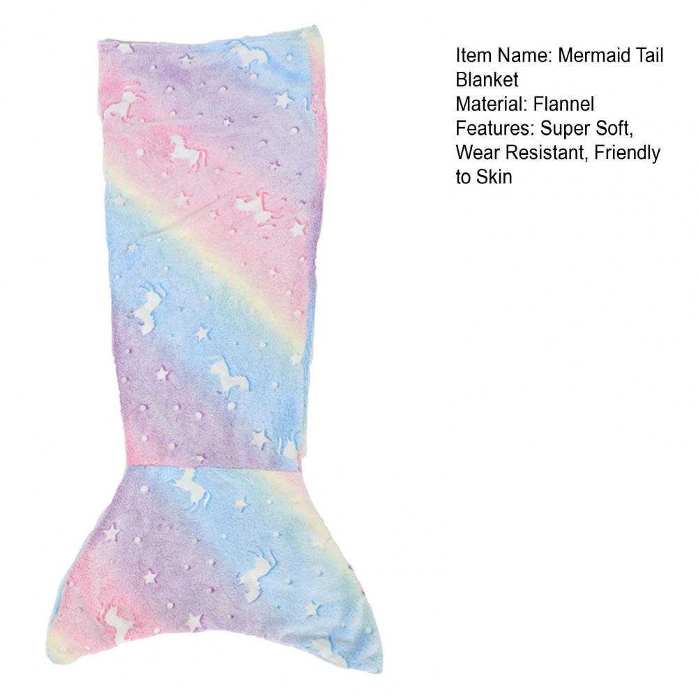 100*50Cm Zeemeermin Staart Deken Slijtvast Vriendelijk Voor Huid Ademende Lichtgevende Pluche Flanellen Fleece Deken Peuter Zeemeermin