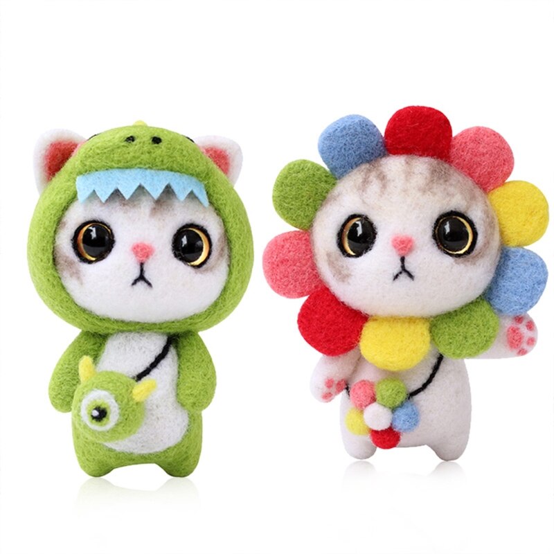 Cute Animal Cat Doll Wool Felt Craft DIY Unfinished Poked Set Handcraft Kitting