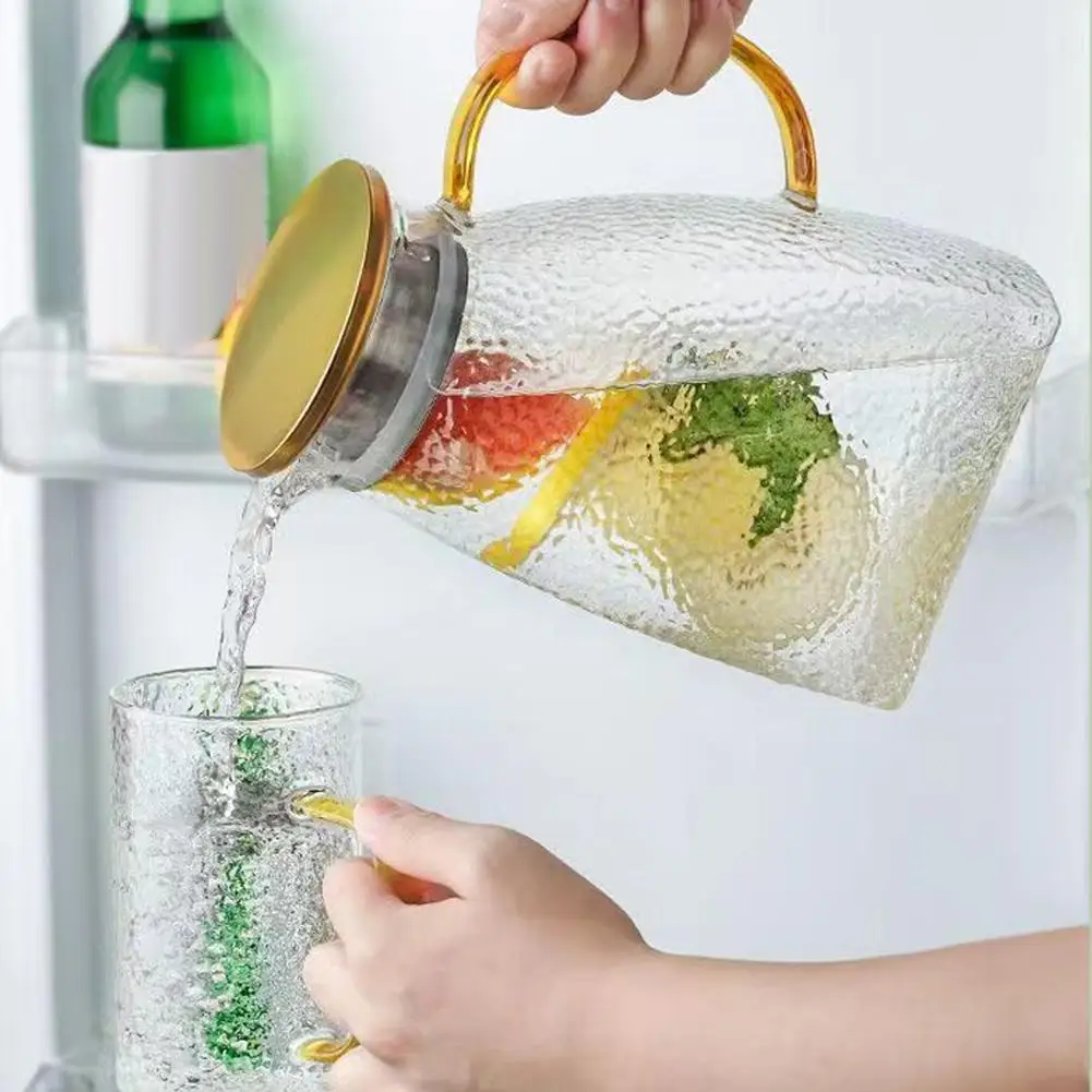 Pichet en verre pour porte de réfrigérateur avec couvercle, pichet d'eau Transparent, Carafe de porte de réfrigérateur étanche pour boissons chaudes ou froides (1,8 L/1,5 L)
