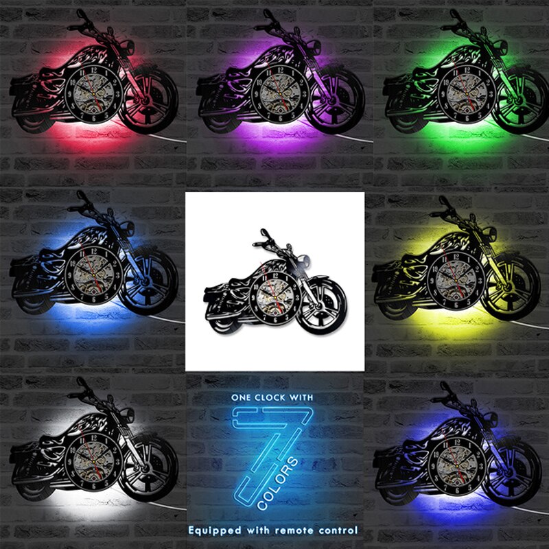 Horloge murale lumineuse LED 3D en forme de moto, horloge murale en vinyle, décoration de maison, Fans de moto,