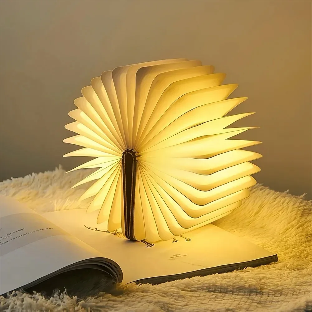 Luz de libro de madera plegable 3D, luz LED nocturna creativa, Color RGB, recarga USB, decoración, lámpara de mesa para dormitorio, de cumpleaños para niños