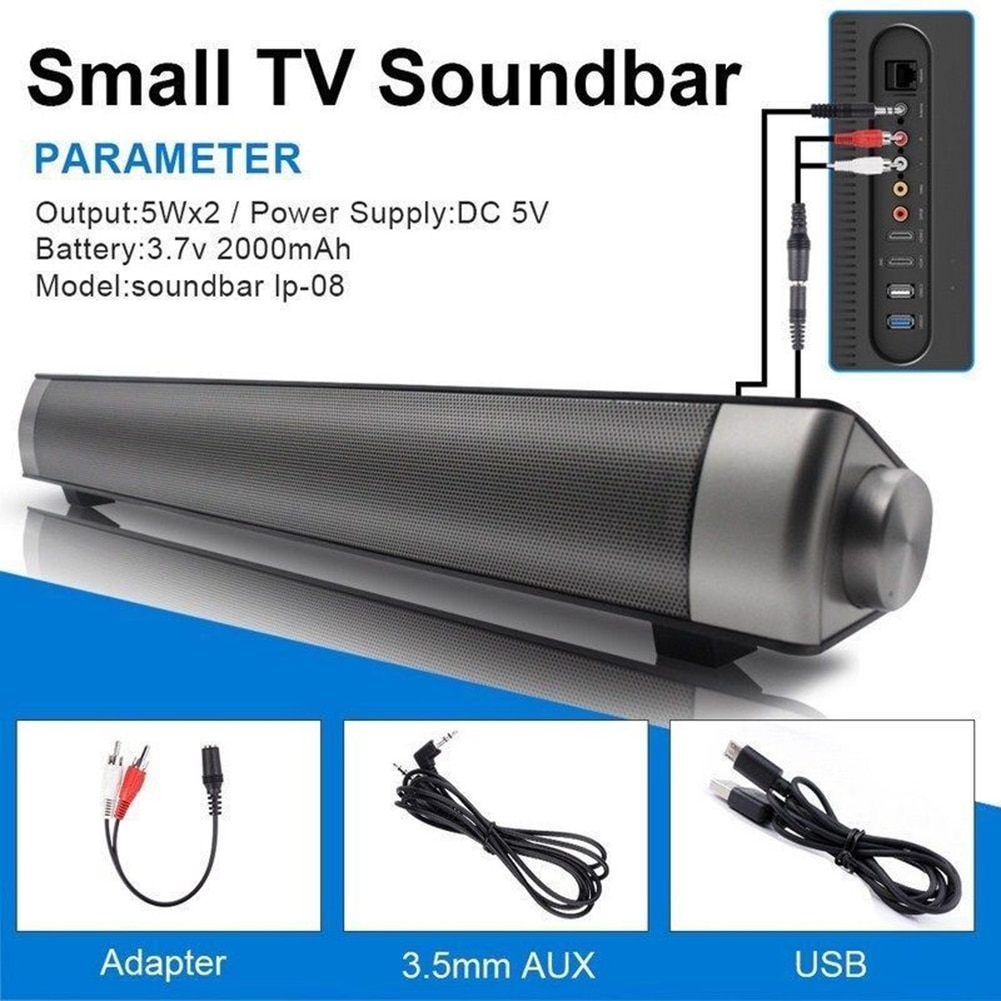 Trådløs bluetooth soundbar stereohøjttalere hifi hjemmebiograf tv soundbar surround sound system subwoofer aux tv radio kolonne
