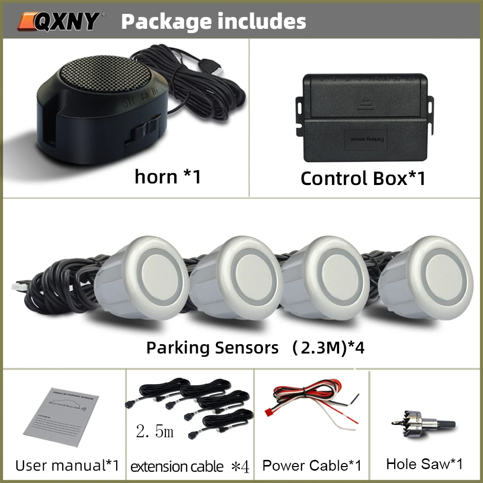 Front Parking Sensor Kit Auto Parktronic Vehicle Assistant System Buzzer Alarm Volume Can be Adjusted Universal: Silver