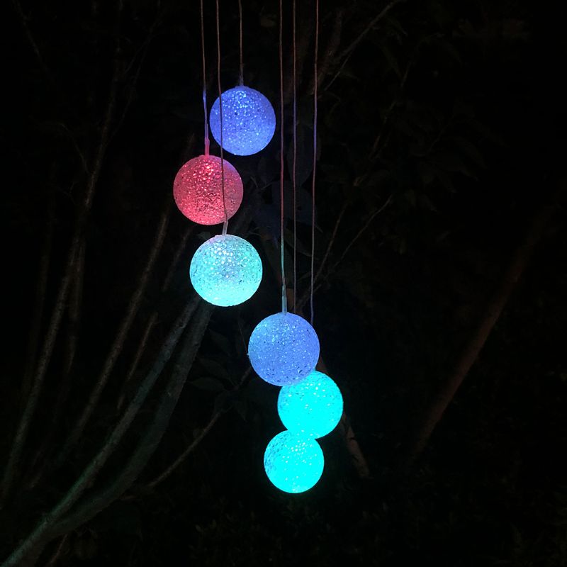 Particle Sphere Solar Powered Wind Chime Light LED Garden Hanging Spinner Lamp Color Changing Lawn Yard Home Decoration