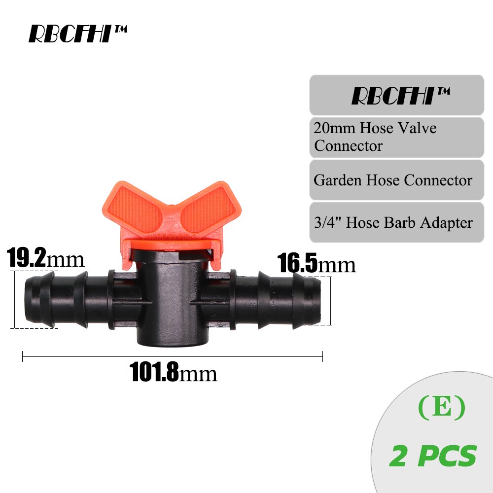 Rbcfhi puutarhahana 1/4 " 3/8 " 1/2 " 3/4 " 5/8 " kasteluvesiventtiili miniventtiili 2- tie letku vesisulkuliittimet piippusovitin: E  x2 kpl