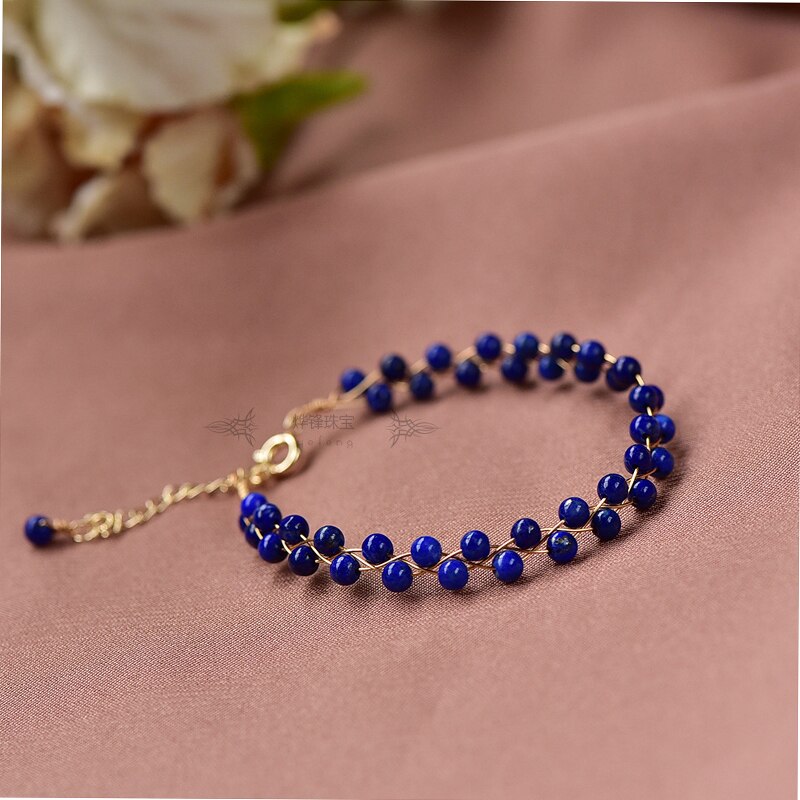 Perles Lapis Lazuli naturelles faites à la main Bracelet armure Bracelet et Bracelet bijoux pour les femmes