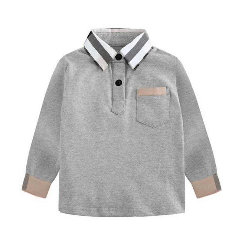 Bébé garçons t-shirts enfants bande dessinée rayure treillis à manches longues T-shirt enfant Patchwork vêtements automne printemps garçon chemise enfants hauts: Gris / 3T
