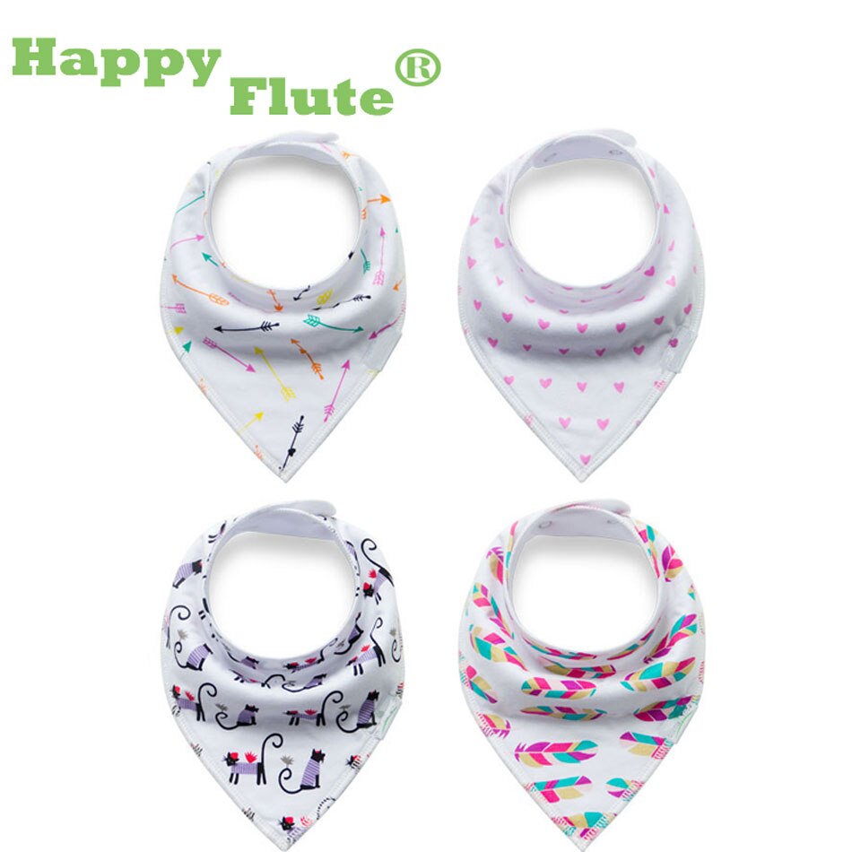 Gelukkig Fluit 4 Pcs Slabbers Dubbele Lagen Katoenen Baby Peuter Voeden Bandana Slabbetjes Speeksel Handdoek Driehoek Hoofd sjaal: D37