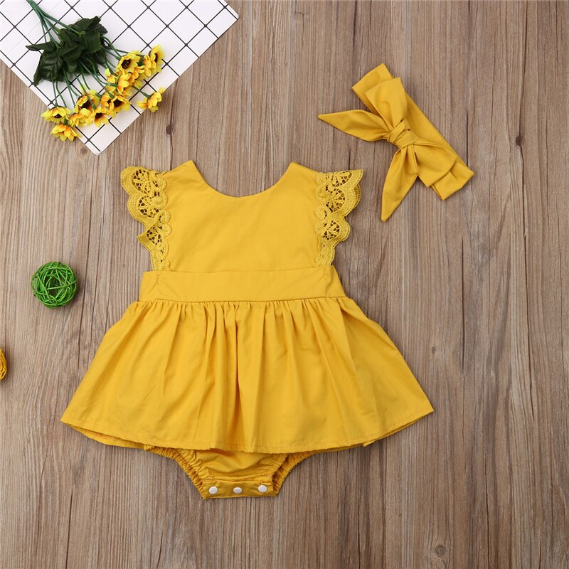 bebé niña ropa de verano sin mangas de encaje de bebé mamelucos + diadema volantes chico recién nacido ropa de bebé mono Casual traje