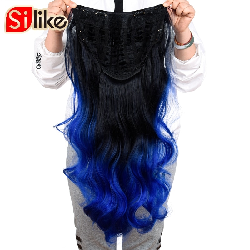 220g U Part Clips In Hair Upgrade Clip Hair Extension Synthetic Natural Wavy Hair Half Wig Blue Pink Grey