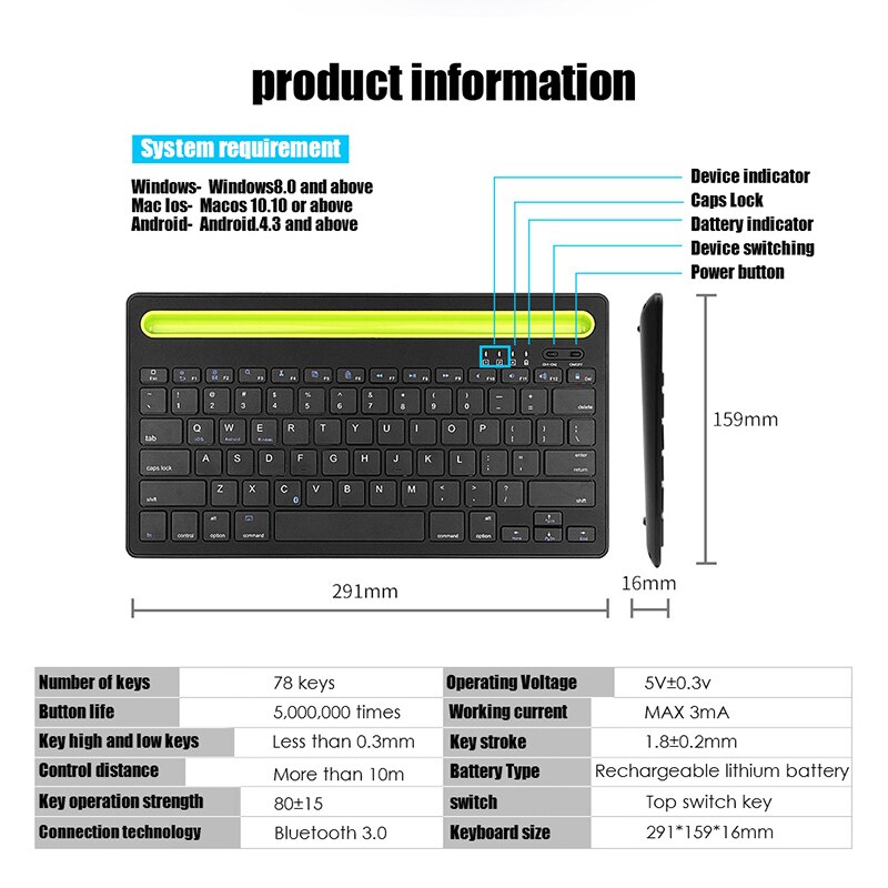 Clavier sans fil Bluetooth pour tablette et téléphone portable, pour iPad pro 11 Air 4 10.5, Samsung Xiaomi, PC