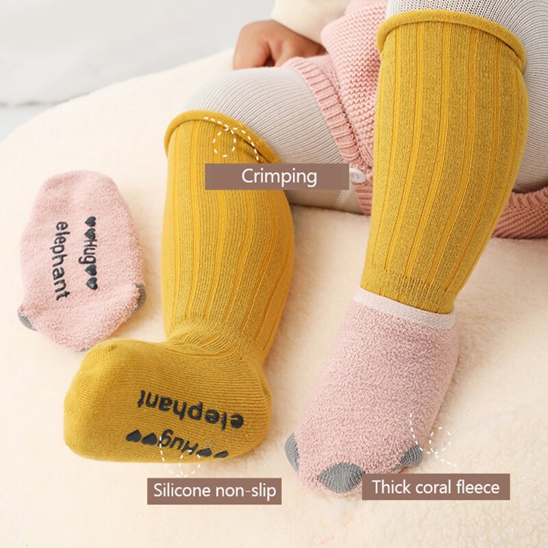 2 Pair/set Cartoon Dinosaur Baby Socks Winter Autumn Non Slip Warm Cotton Kids Socks For Boys Girls 0-12M