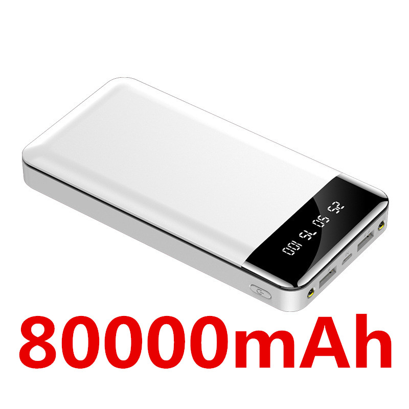 80000mah large capacity power bank portable digital display external battery charger power bank suitable for Xiaomi IPhone: White-80000mah