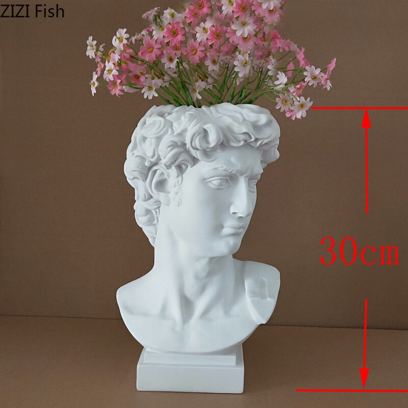 Hvid harpiks david skulptur hoved vase blomsterarrangement original imiteret gips boligdekoration vase marseille ariadne vaser