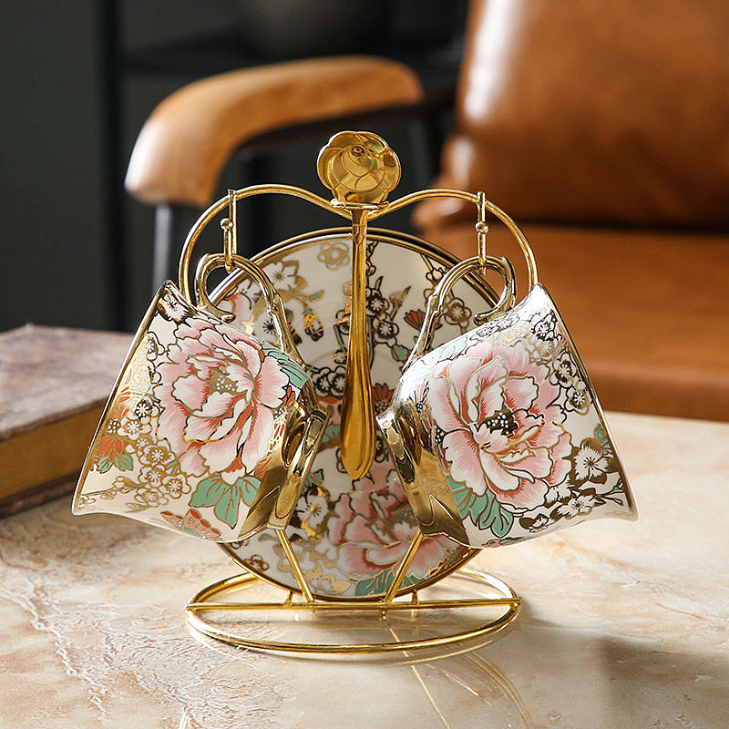 Lovely English British Tea Cup Set 220ML Porcelain Cup and Saucer Spoon Set Heat Resistant Coffee Mug Set Home Party Teaware: Pansy