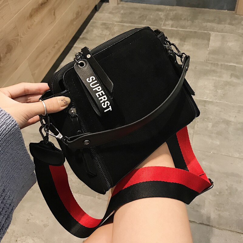 Dames sport schoudertas dames schoudertas brede band retro messenger bag reis crossbody tassen voor vrouwen dames handtassen: Zwart