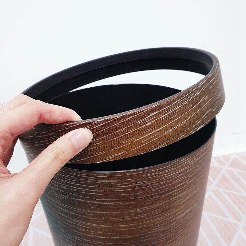 Living Room Dustbin Look Like Wood Plastic Circular Trash Can Office Hotel