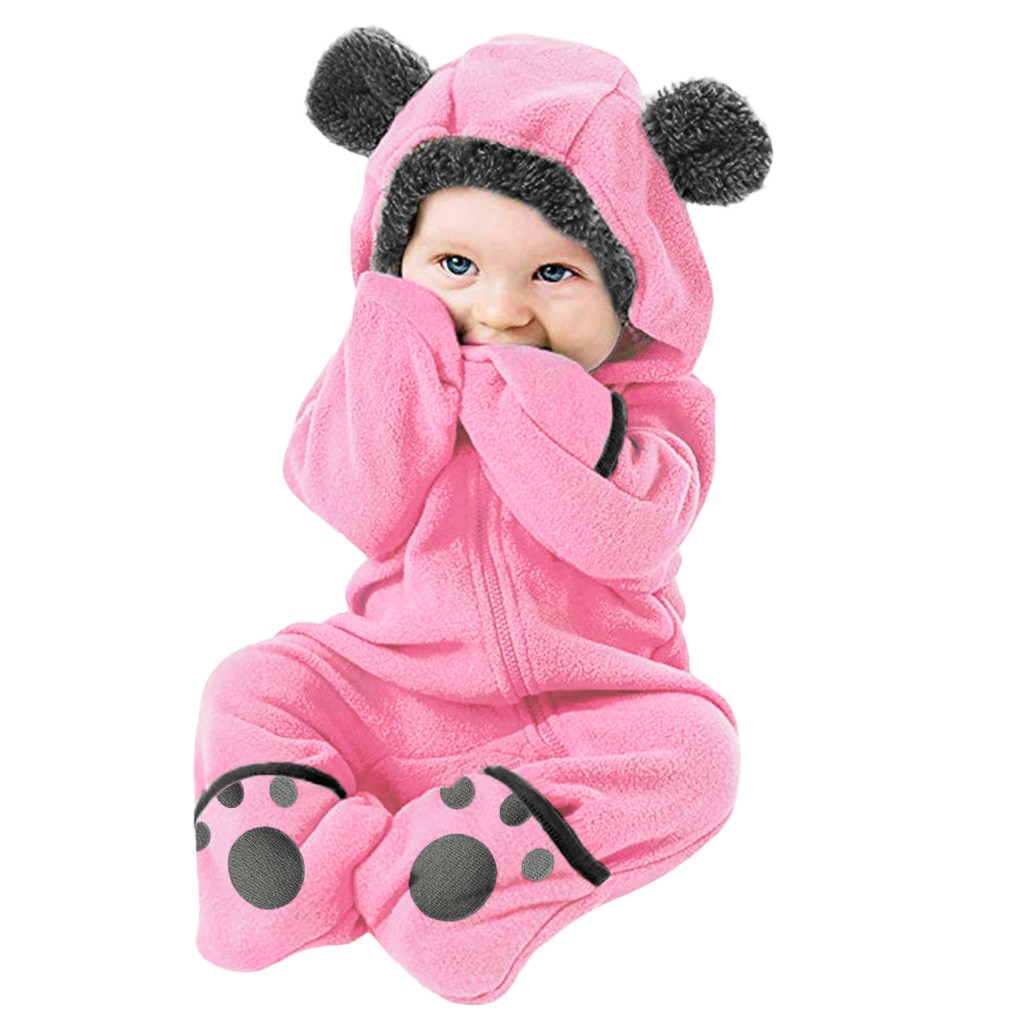 Cartoon Oren Fleece Footies Jumpsuit Baby Baby Meisjes Jongens Effen Lively Zachte Hoodie Jumpsuit Footies Babykleertjes Recien Nacido: 18m