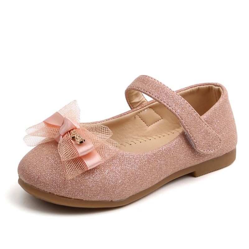 SKHEK Flowers Children Toddler Baby Little Girl Kids Sequins Dress Shoes For Girls School Black Party And Wedding Leather Shoes: Pink / 30
