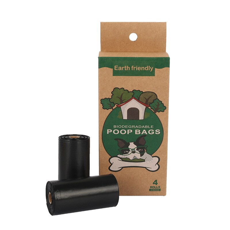 Bolsas de basura biodegradables para excrementos de perro, dispensador ecológico de bolsas de basura para mascotas, suministros para exteriores: 4 Rolls Black