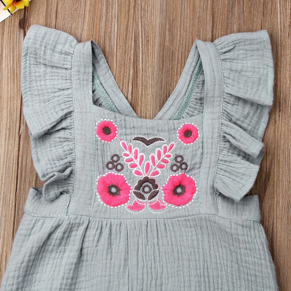 0-24M Zoete Katoen Linnen Baby Romepr Zomer Jongens Meisjes Bloemen Borduren Ruches Mouwloze Jumpsuit Playsuit Een stuk