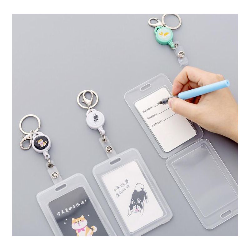 Llavero transparente para mujer, funda de plástico con carretes de placa retráctil, porta tarjetas