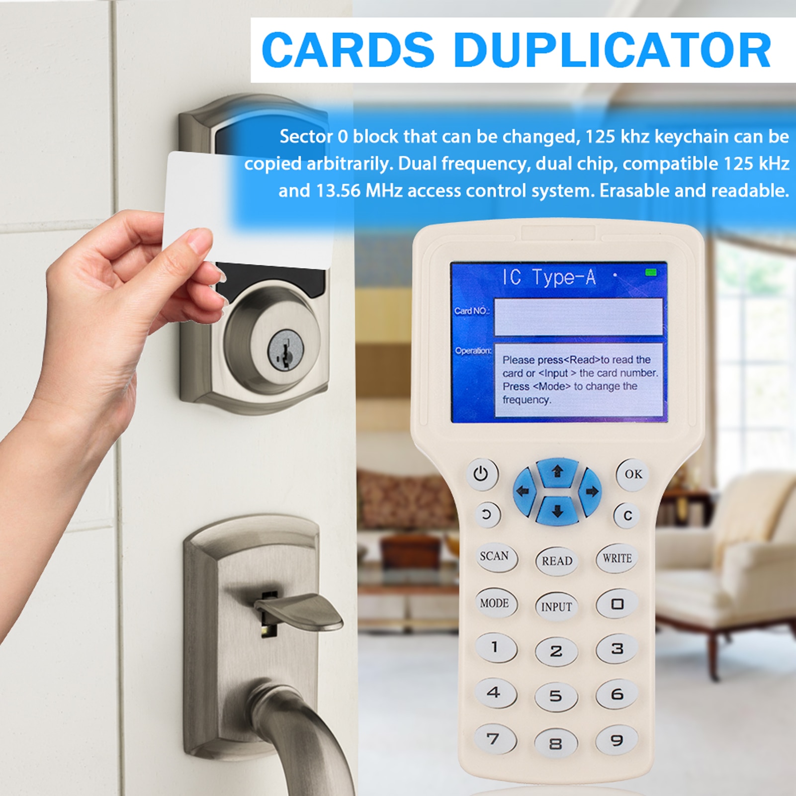 Intelligent 10 Frequency RFID Reader Writer Copier Multifunctional LCD Screen IC/ID Cards Duplicator