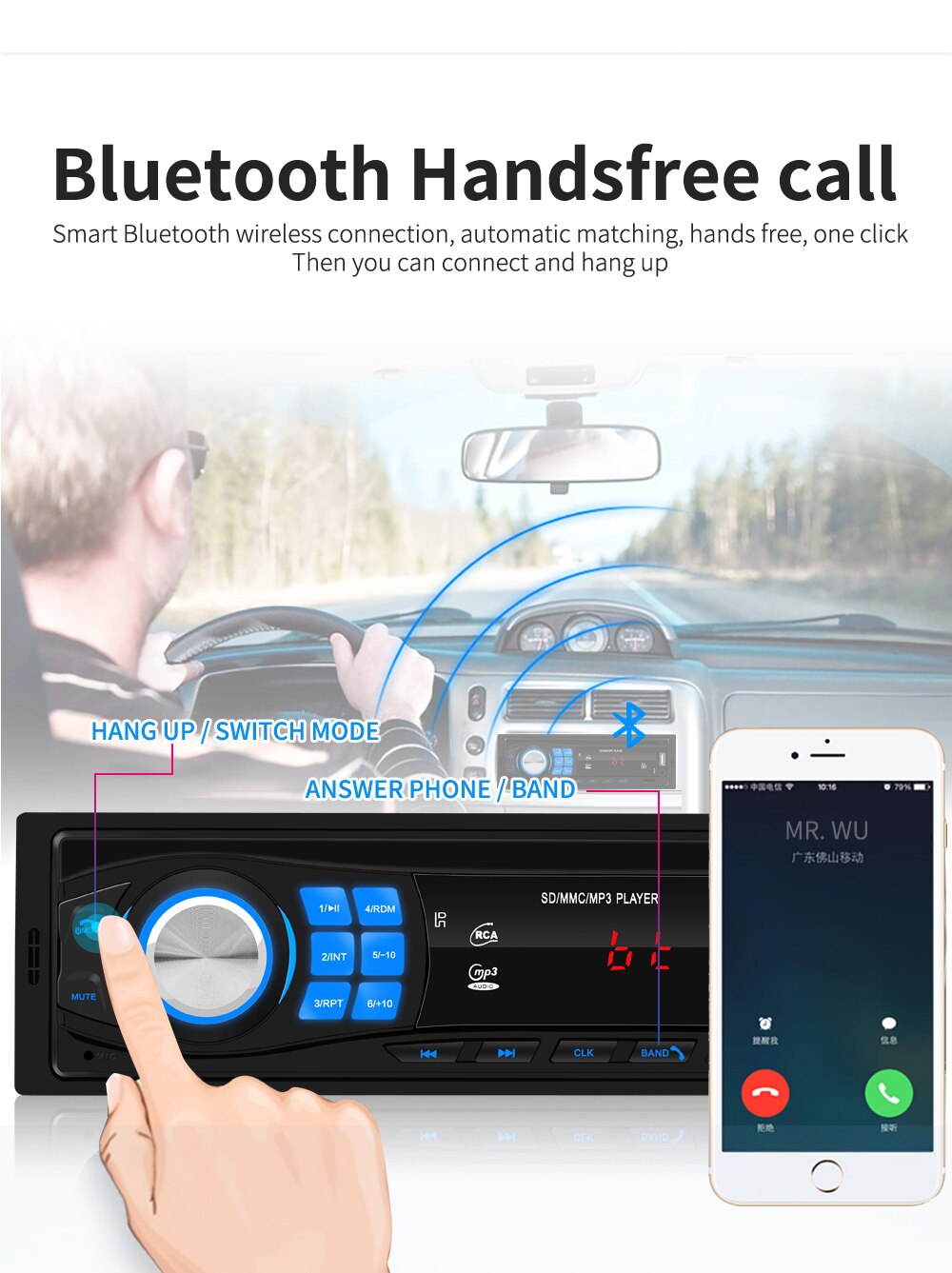 Podofo 12V Bluetooth Autoradio Autoradio Radio 12 Pin Fm Ingang Ontvanger Sd Usb AUX-IN In-Dash 1 din Auto MP3 Multimedia Speler