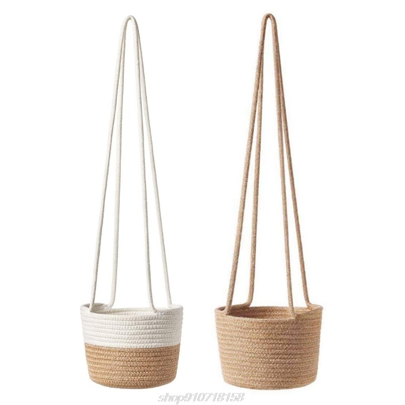 Amfyn Cotton Hanging Planter Flower Basket Pack of 1 (Beige White)