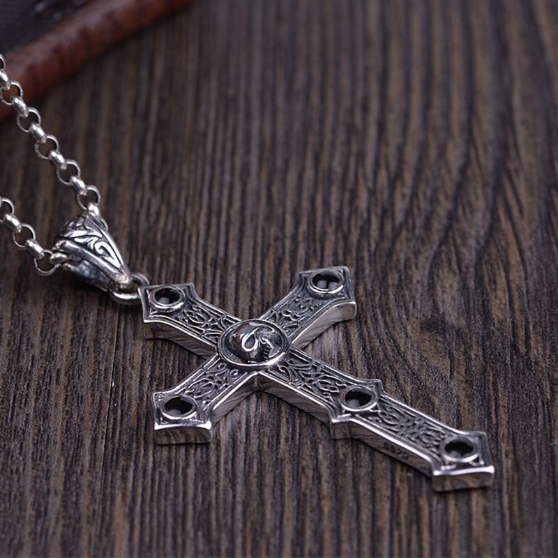 BALMORA 925 Sterling Silber Kreuz Schädel Anhänger für Männer thailändisch Silber retro Christian Schmuck Zubehör Ohne eine Kette