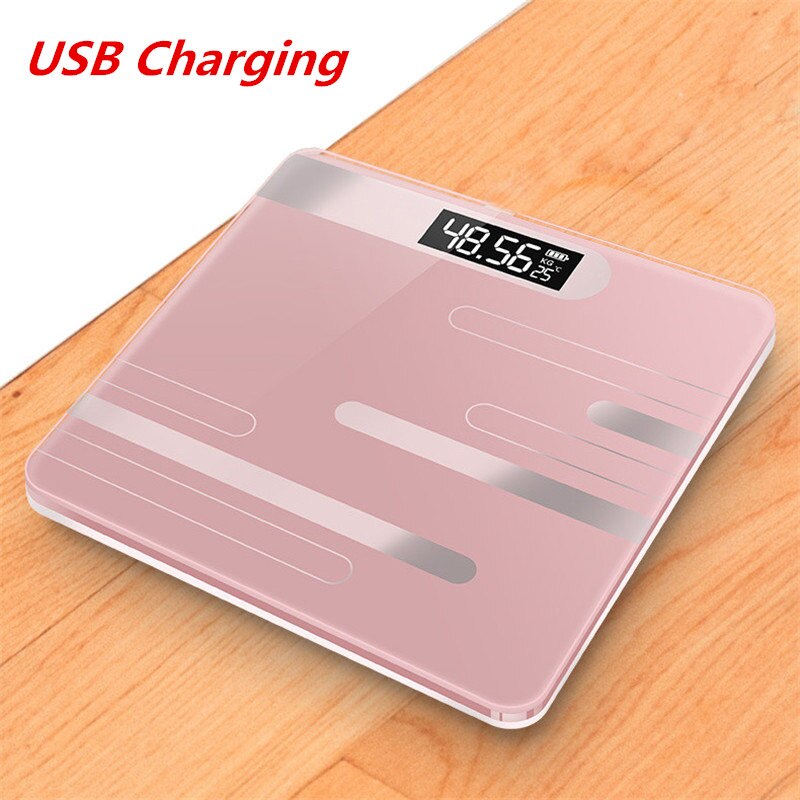 Floor Weegschalen Badkamer Lichaamsvet Schaal Glas Elektronische Smart Weegschalen Usb Opladen Lcd Display Body Wegen Digitale Weegschaal: Line Rose Gold-USB