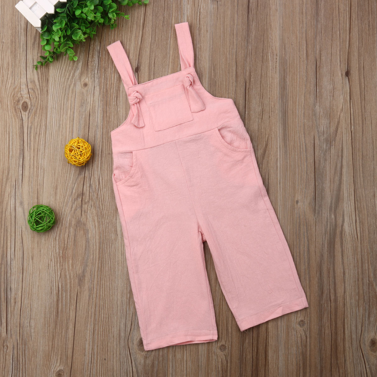 Toddler kid baby piger sommer overalls knude strappy ensfarvet linnebukser lange bukser tøj 1-6t