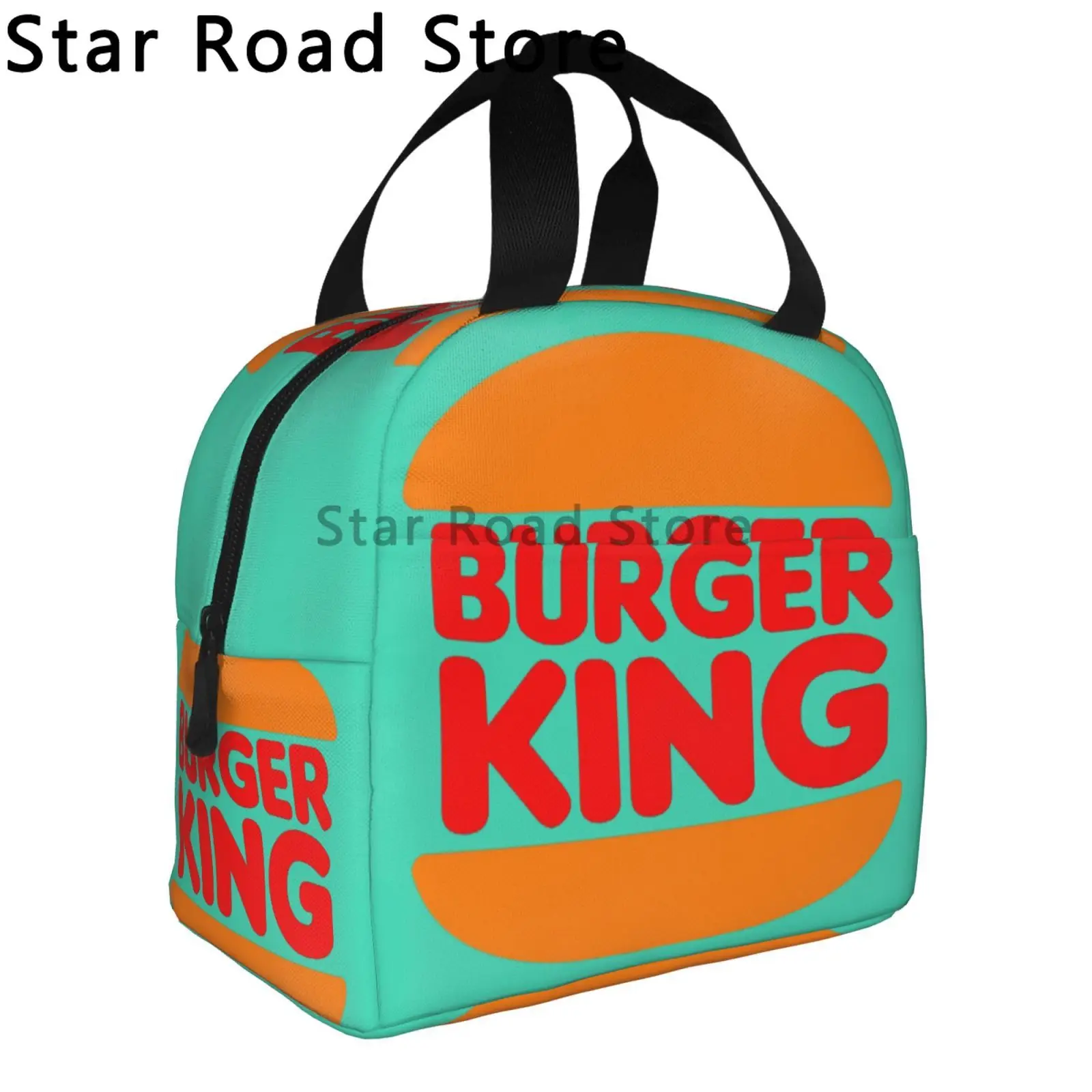 Morsom burger konge-logo matveske til voksne og låve, isolert organisering, matveske til reise, fotturer, piknik, Strand, skole, kontor: Svart