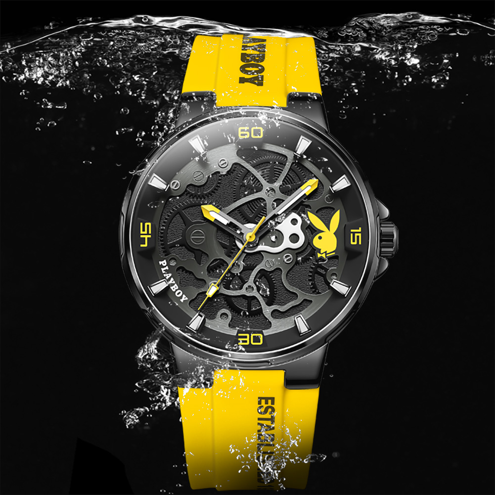 PLAYBOY, relojes clásicos originales de para hombre, relojes luminosos de lujo con correa de silicona resistente al agua para hombre
