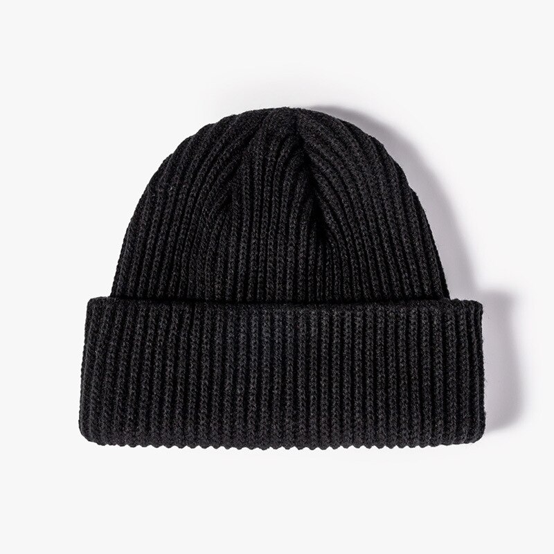 Luxury Brand Knitted Winter Autumn Beanies Men Women Solid Outdoor Thick Warm Hat Casual Skullies Big Size Caps: Black